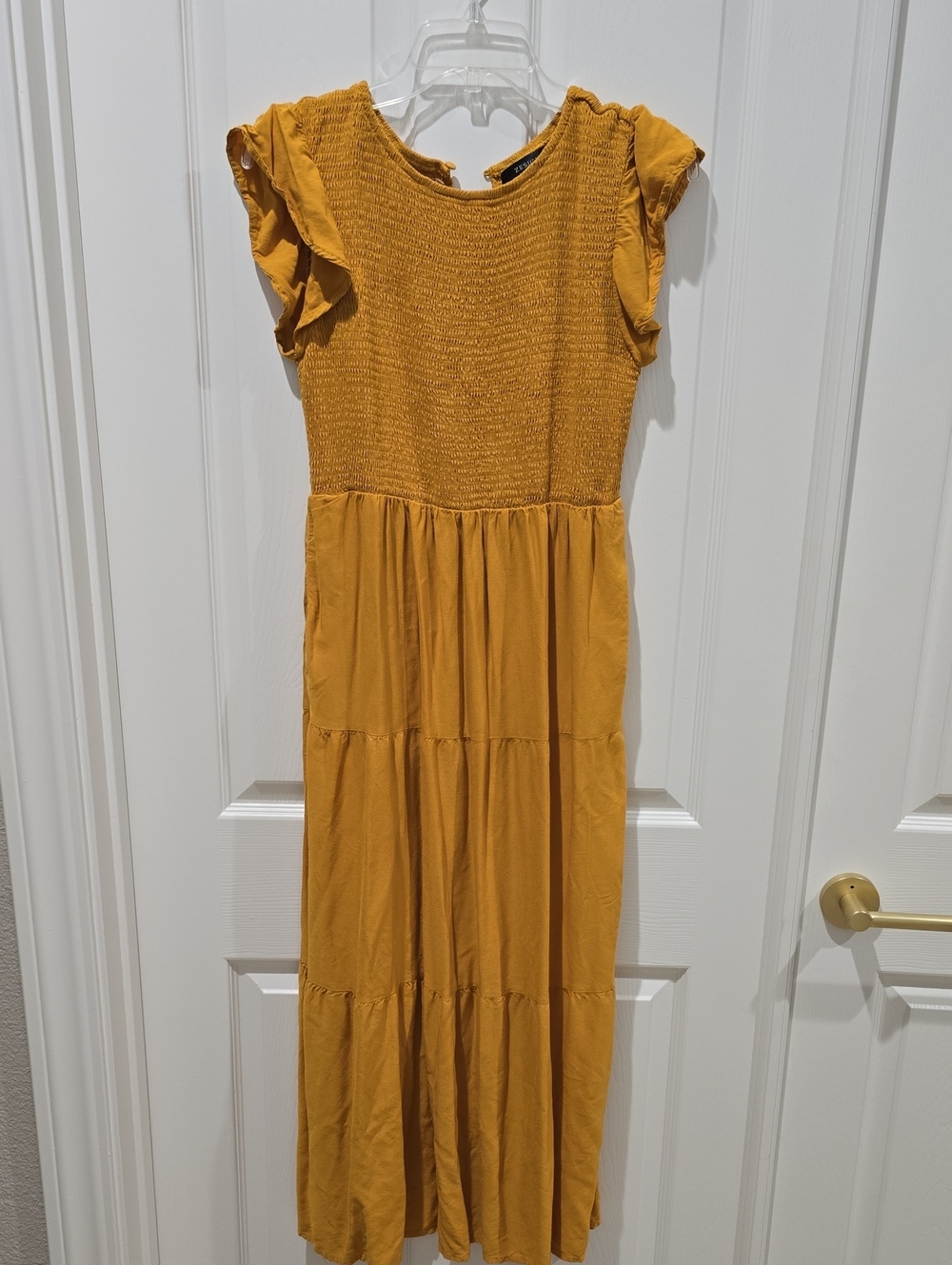 Summer Casual Flutter Smocked Elastic Waist Tiered Midi Dress